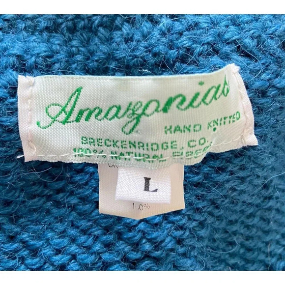 Amazonias Sweater Vintage Cardigan Alpaca Wool Teal Blue Small S - Picture 4 of 5